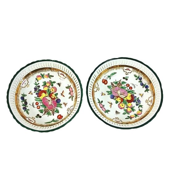 Serving Bowl Fruit Motif Open Lattice Rim Bottom Chopmark 9" Set of 2 - Picture 4 of 10